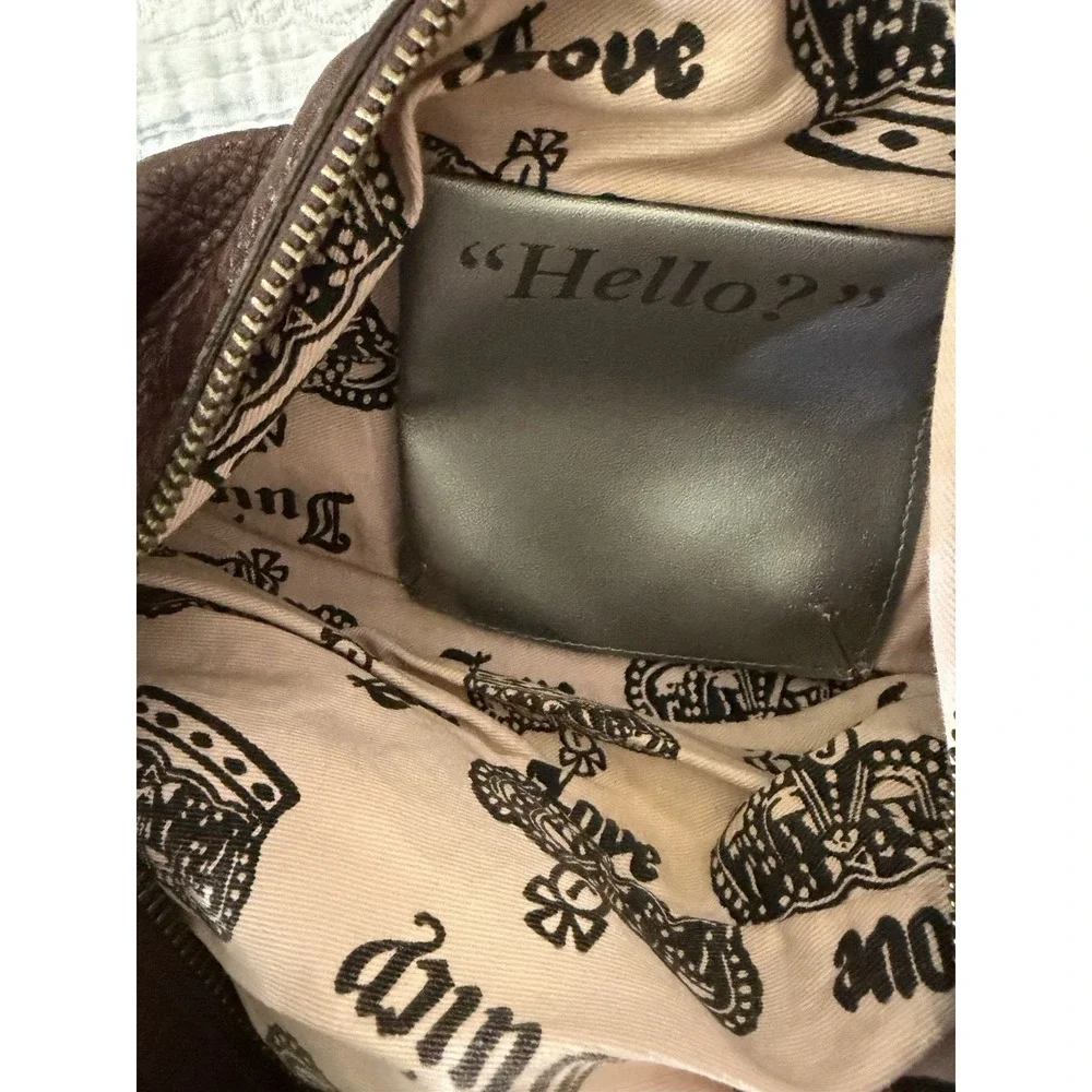 Juicy Couture Y2K Vintage Brown Leather Shoulder Bag Purse Studded Coquette